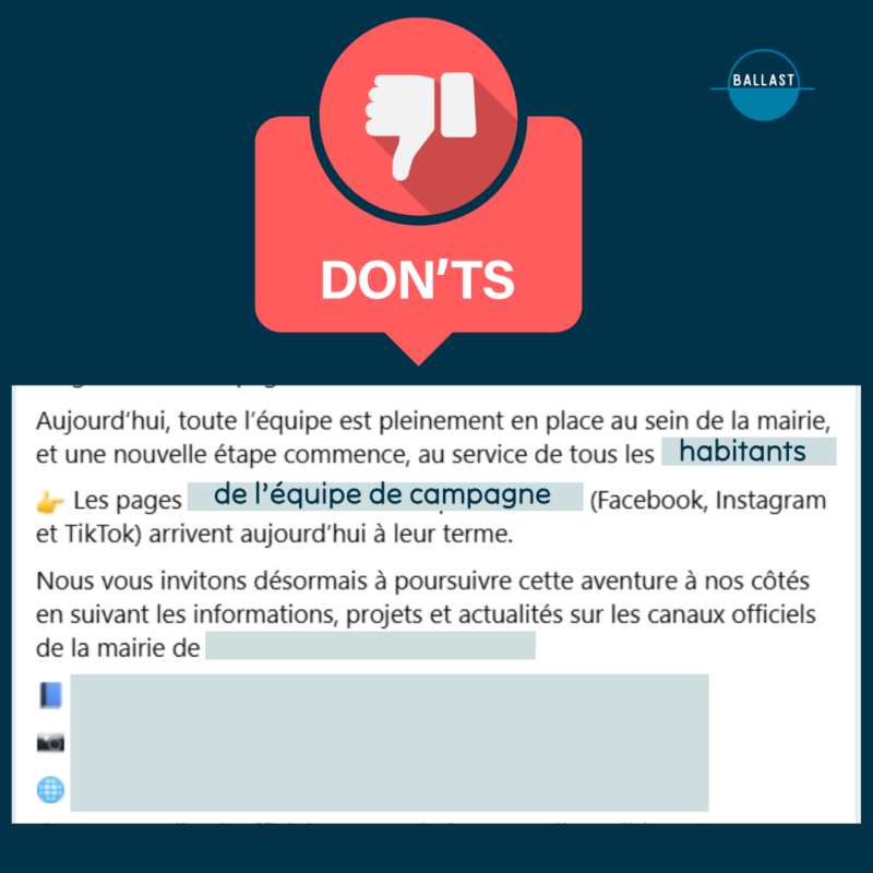 après l'élection, pourquoi conserver les réseaux sociaux créés pendant la campagne ? DR BALLAST 2026